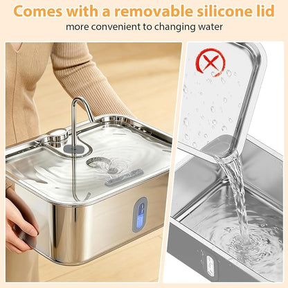 15L/4Gal Stainless Steel Dog Water Fountion Pet Fountain,1Set Filter | Ultra Quiet,Extra Large Capacity,5 Layer Filtration System,Water Level Window & LED Light, ,Visible Faucet Style Spout