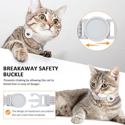 Apple AirTag Cat Collar, GPS Tracker with Reflective Breakaway Design, Lightweight Kitten Collar with Bell (Gray/Luminous Blue)
