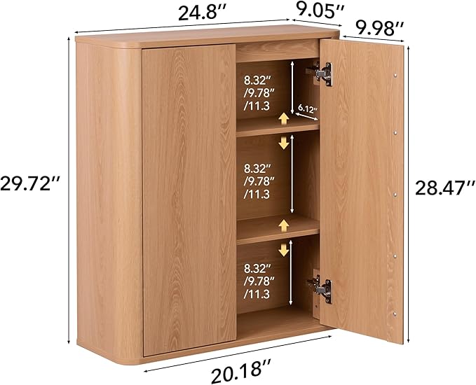 Wall Mounted Storage Cabinet, 2-Door Bathroom Medicine Cabinet