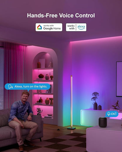 Gold Floor Lamp with Remote, Aluminum LED Corner Floor Lamp with Alexa, Smart Corner Lamp with DIY Music Sync and 16 Million Colors, 3000K and RGB CCT Standing Lamp for Bedroom Living Room