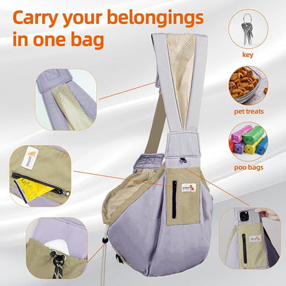 Dog Carrier Sling, Dog Carriers for Small Dogs Up to 20lbs, Purple | Puppy Sling, Cross Body Carrying Bag, Soft Front Pouch, Adjustable Shoulder Strap, Breathable Mesh Pet Backpack for Hiking