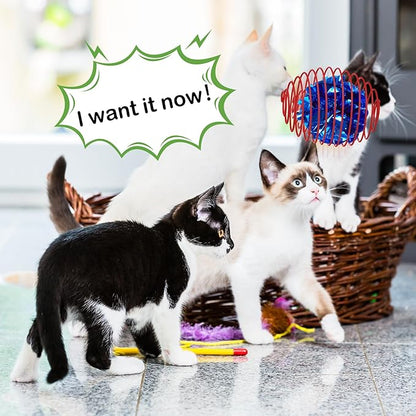 Jecery 5 Pcs Halloween Cat Spring Balls Toys Stretchable Rolling Balls Colorful Playful Coils Interactive Spring Action Toy Caged Rats for Kitten Cat Pet Supplies(Crinkle Ball,Multicolor,5 Pcs)