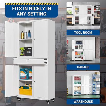 73" Metal Cabinet-White Heavy Duty Rolling Storage Cabinet Steel Tool Cabinets