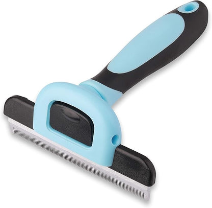 Pets First Professional Pet Brush - Grooming & Deshedding Tool for Cats & Dogs - Reduces Shedding, Dead Hair, Tangles - Detachable Stainless Steel Comb for Easy Cleaning - Soft Anti-Slip Handle,Blue