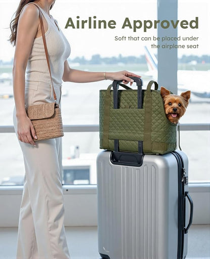 Pecute Dog Purse Carrier, Dog Carrier with Pockets for Small Dogs, Fits Dogs 5 lbs to 9 lbs, Cat and Puppies Tote Bag, Outing, Travel, Vet, Green | Breathable,Foldable,Large Pocket,Built-in safety Rope,Machine washable,Under 9 Lbs