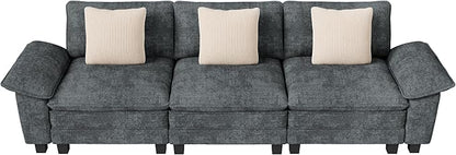 MIXPATIO 123" Cloud Modular Sectional Sofa, 3-Seater w/Deep Seat & Removable Arms, Plush Chenille for Living Room - Cyan