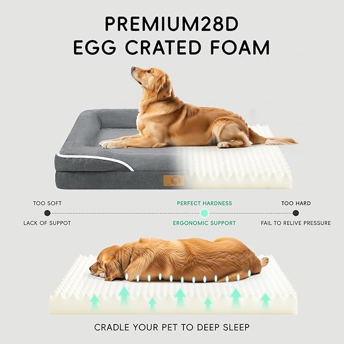 Homemate Dog Bed Extra Large Size Dog: 48"x35" Orthopedic Pet Bed with Toy | Large Dogs Bed with Non-Slip Botton & Removable Washable Cover Cat Bed Sofa XXL Outdoor Crate Pad Couch Dark Grey