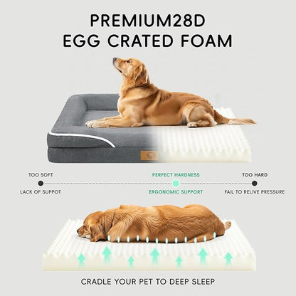 Homemate Dog Bed Extra Large Size Dog: 48"x35" Orthopedic Pet Bed with Toy | Large Dogs Bed with Non-Slip Botton & Removable Washable Cover Cat Bed Sofa XXL Outdoor Crate Pad Couch Dark Grey