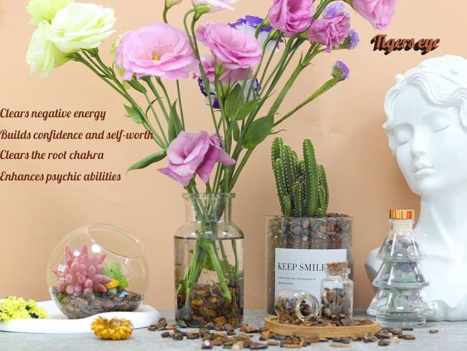 Tiger Eyes Aquarium Gravel Rocks Natural Tumbled Healing Crystal Chips Bulk Gemstones Tumbled Crushed Stones for Fountain Vase Filler Planters Decorative Fish Tank Potted Reiki Energy Balancing 0.44lb