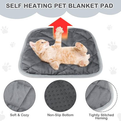 4 Pack Self Heating Cat Pad Self Warming Dog Mat Reflects Body Heat Extra Warm Thermal Pet Pad Washable Dog Cat Bed Crate Bed Mat Blanket (12 x 12 Inch,Gray)