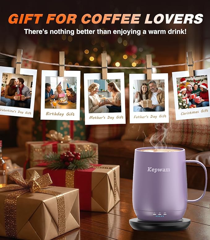 Kepwam Self Heating Coffee Mug T2, 16oz Smart Heated Coffee Mug, 150 Min