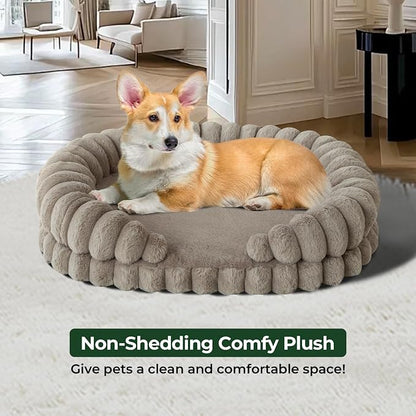 BALANCE Calming Dog Bed for Medium Sized Dogs, 30 Inches Oval Washable Pet Bed with Sides, Orthopedic Pet Couch Sofa with Non-Slip Bottom, Oatmeal
