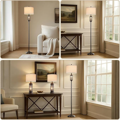 65'' Farmhouse Floor Lamp for Living Room with 2 Light Sources, Vintage Tall Standing Lamp with Frosted Acrylic Nightlight, Rustic Floor Light for Bedroom Office Corner, Bulbs Included