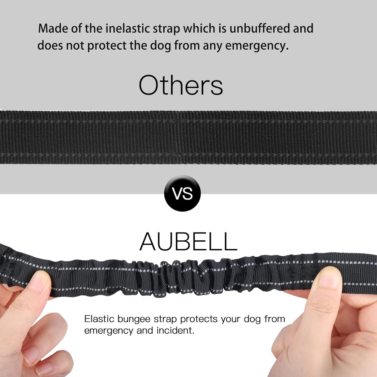 AUBELL Dog Seat Belt for Car,Updated 3-in-1 Adjustable Reflective Bungee Heavy Duty Dog Car Harness Tether with Clip Hook Latch & Buckle,Swivel Zinc Alloy Carabiner,Black
