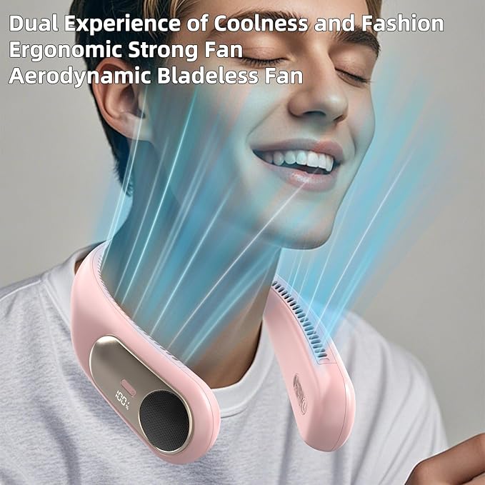 Portable Neck Fan, Personal Wearable Bladeless Fan, LED Display, 6000mAh USB