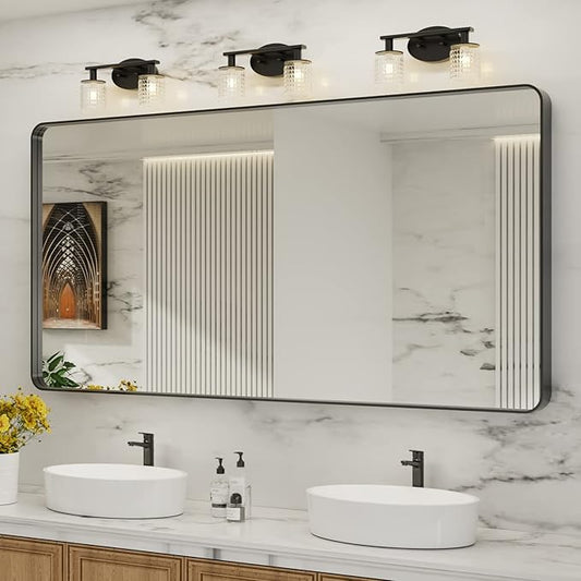 LOAAO 72X36 Inch Black Metal Framed Bathroom Mirror