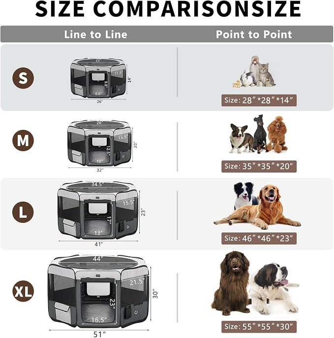 Dog Playpen Portable Pet Play Pens for Small Dog/Cat/Rabbit/Chicks, Cat Playpen Indoor/Outdoor with Carring Case, Removable Zipper Top and Bottom (Gray, Extra Large (55"x55"x30"), 8)