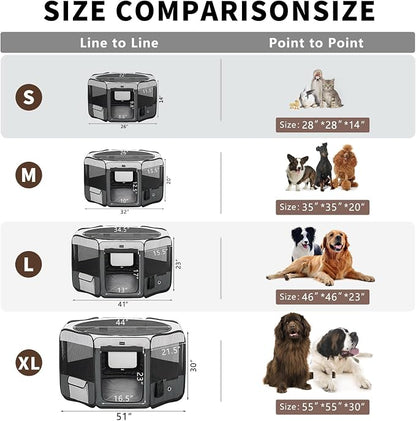 Dog Playpen Portable Pet Play Pens for Small Dog/Cat/Rabbit/Chicks, Cat Playpen Indoor/Outdoor with Carring Case, Removable Zipper Top and Bottom (Gray, Extra Large (55"x55"x30"), 8)
