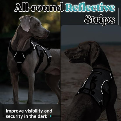 rabbitgoo Escape Proof Dog Harness for Medium, No Pull with Lift Handle | No Escape, Full Soft Padded, Reflective Adjustable Vest, Leash Clip for Walking Hiking Training, Grey, Medium