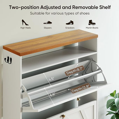 Shoe Storage Cabinet with 2 Flip-Up Doors, Freestanding Hidden Shoe Storage