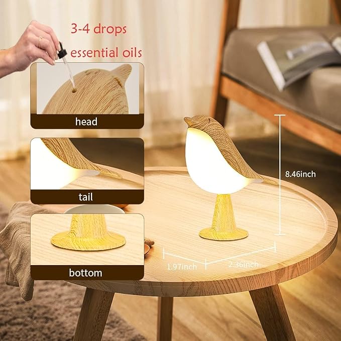 Bird Table Lamp with Remote & Touch Control | 3 Color Temperature & 3-Level Brightness Adjustable Night Light | Rechargeable Cordless Bedside Lamp for Bedroom Office Dorm | Timer & Bird Lover Gifts
