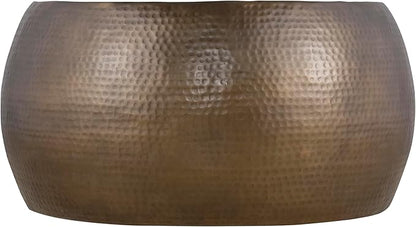 CT501 Modern Contemporary Round Aluminum Material 32" Coffee Table, Farmhouse Table with Glossy Hand Hammered Design Antique Gold