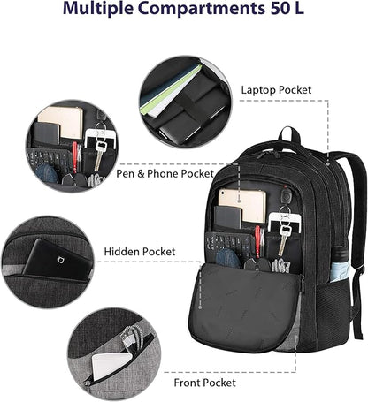 MATEIN Extra Large 50 L Travel Laptop Backpack, Water Resistant Work Computer Backpack with Anti Theft Pocket, TSA Friendly Business Daypack with Multiple Organizer Pockets for Men, Black Grey