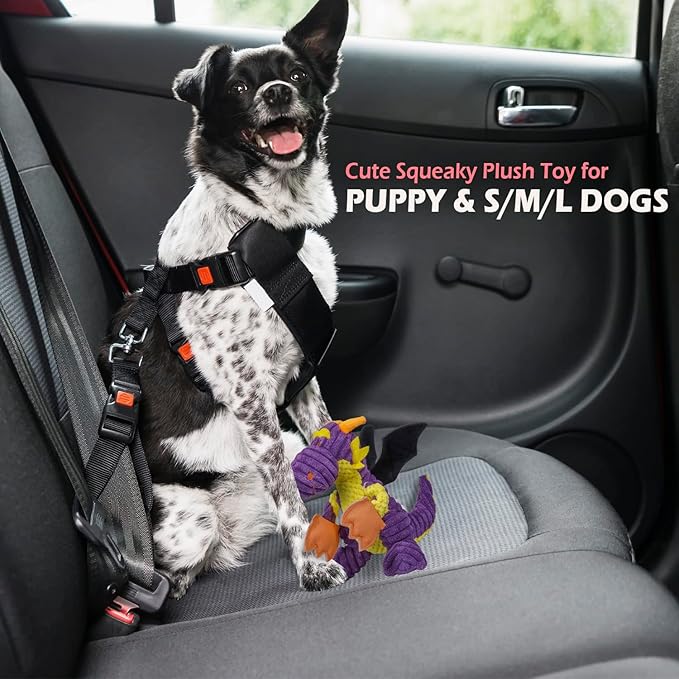 GOOLA Purple Dragon Dog Toy, Plush Squeaky Toy for Large Breeds, Interactive Fun with 5 Squeakers, Chew Toys for Puppies & Adult Dogs