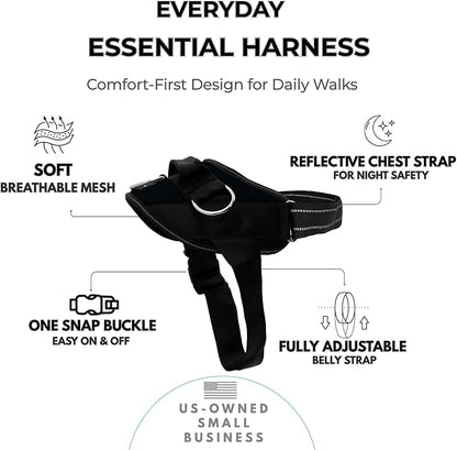 ShawnCo Essential Dog Harness, No-Pull Pet Vest (Midnight,XL) | 3 Leash Clips, Easy On, No-Choke, Reflective, Adjustable Fit, Padded Comfort, Control Handle, For Small, Medium & Large Dogs