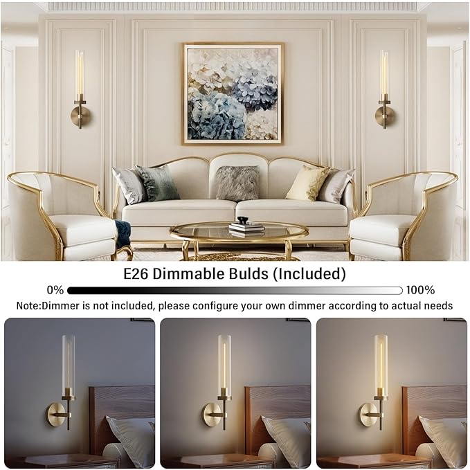 Brass Wall Sconces Set of Two, 19" Knurling Gold sconces Wall Lighting, Bathroom Vanity Light Fixtures, Modern Wall Lights for Bathroom, Mirror, Living Room, Hallway,Staircase