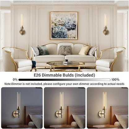 Brass Wall Sconces Set of Two, 19" Knurling Gold sconces Wall Lighting, Bathroom Vanity Light Fixtures, Modern Wall Lights for Bathroom, Mirror, Living Room, Hallway,Staircase