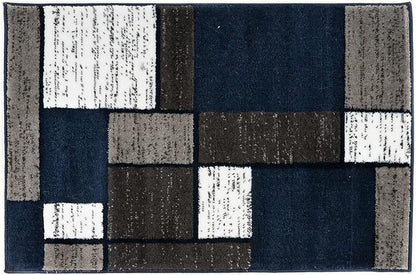 Rugshop Modern Geometric Boxes Navy Area Rug, Non-Shedding Carpet for Entryway, Bathroom, or Small Space, 2' x 3'