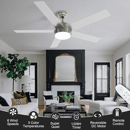 POCHFAN 52 Inch Brushed Nickel Ceiling Fans