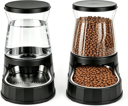 Automatic Dog Feeder and Water Dispenser with Stainless Steel Bowl, Dog Gravity Food Feeder and Waterer for Large Medium Pets 2.1 Gallon x 2