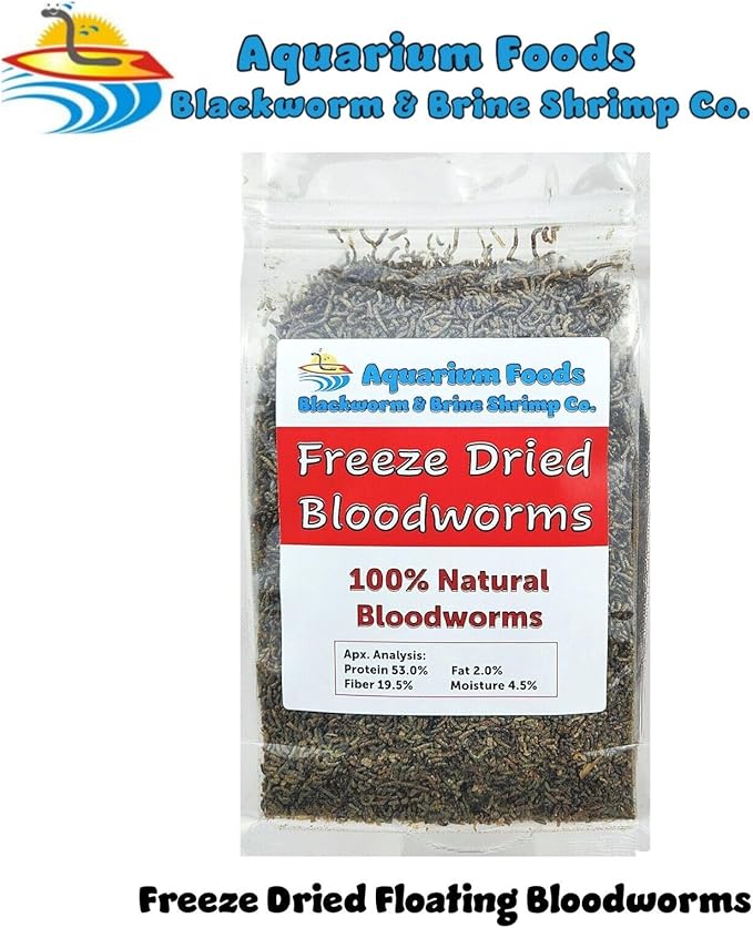 Aquatic Foods Inc. Bloodworms, Grade A Freeze Dried Bloodworms for All Tropical Fish, Cichlids, Discus, Tetras, Goldfish, Bettas, Angel Fish, Marine Fish, Carnivorous Plants…4.3oz Clear Bag