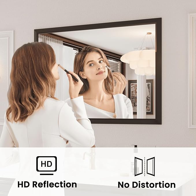 Amorho Bathroom Mirror Black, 44x36 Inch Thick Metal Framed Wall Mirrors