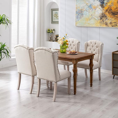 DUOMAY Modern Tufted Dining Chairs Set of 8, Linen Upholstered Dining Room Chairs Armless Guest Side Chair for Kitchen Dining Room, Wingback Accent Chairs with Solid Wood, Beige