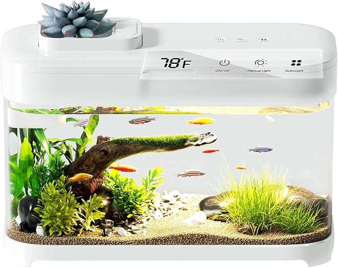 Smart Betta Fish Tank Aquarium 3 Gallon with Temperature Monitor, 3 Stage Filtration, 8 Color Lighting, Self Cleaning Small Beta Tank Kit, Acrylic