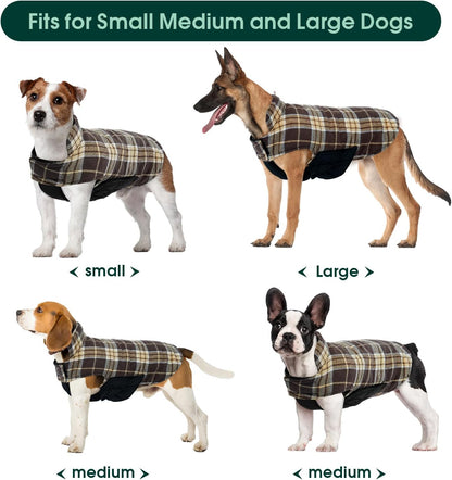 Kuoser Warm Dog Coat, Waterproof Dog Jacket for Extra Large Dogs, Adjustable Durable XXL Doggie Winter Coat Reversible Puppy Cold Weather Apparel from Small to Large Breed, New Brown XXL