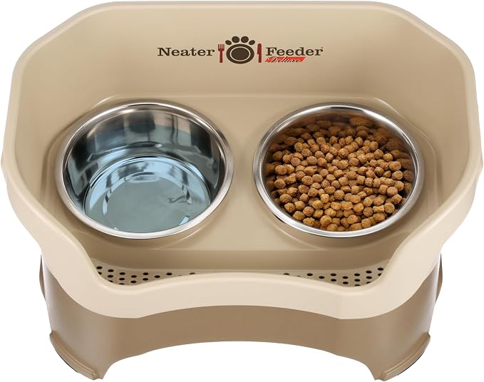 Neater Pet Brands Neater Feeder Deluxe Mess Proof Dog Bowls Elevated for Large Dogs Over 40 lbs, Made in USA, No Spill Raised Dog Food Bowl Stand Feeding Station, Food and Water Bowl Set, Cappuccino