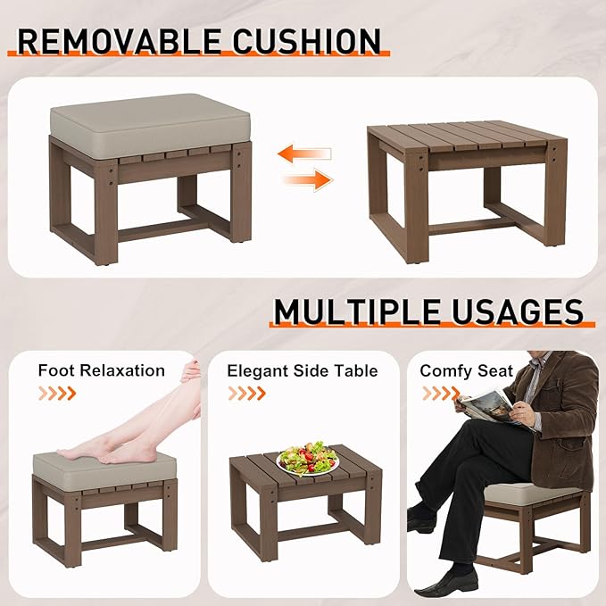 INTER HUT Rustic Hideaway Natural Cedar Wood Outdoor Furniture Set, Wicker Patio Conversation Set for Porch Garden Backyard, Couch and 2 Ottomans, 3 Piece, Brownish/Beige