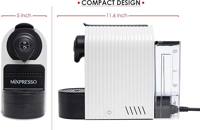 Mixpresso White Espresso Coffee Machine – Compact 1400W Single Serve Coffee