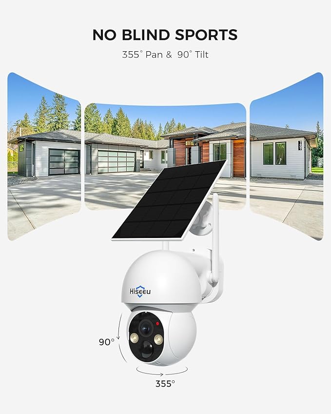 Hiseeu Solar Security Camera Outdoor, 4MP Cameras, Wireless Home Security