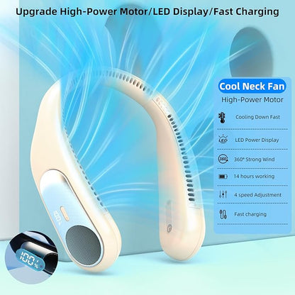 Portable Neck Fan, Personal Wearable Bladeless Fan, LED Display, 6000mAh USB