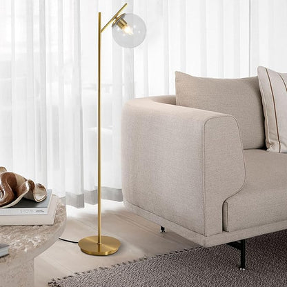 Mid Century Brass Floor Lamps Vintage Clear Standing Lamp for Living Room Modern Tall Freestanding Lamps Retro Farmhouses Globe Floor Lamp for Bedroom Office