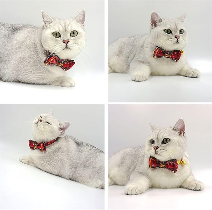 Personalized Cat Collar with Bells,Velvet Customized Small Cat Collar with Name Tag,Pet Collar with Name Phone Number Engraved ID Tags for Boy and Girl Kitten Cats (Red Christmas cat Collar)