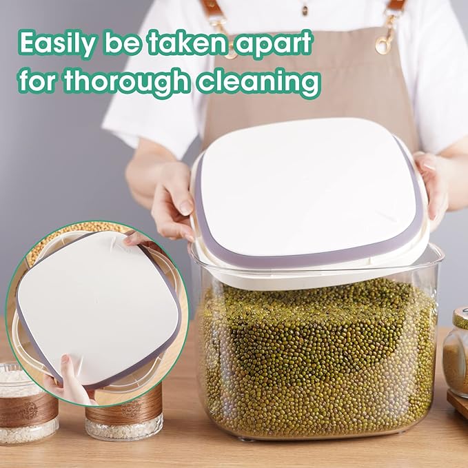 Airtight Rice Container 10 Lbs, Clear Plastic Food Storage Container Bin For Flour Sugar, Dry Food Holder with Easy Locking Lid for Kitchen Pantry Organization and Storage