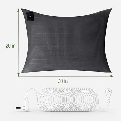 Groundingtop 1PC Grounding Pillowcase 10% Pure Silver Fiber+90% Cotton, Grounding Sheet at Home-Make You Healthier's Earth Connected Pillow Cover with Grounding Cord Included (Black, 20x30in)