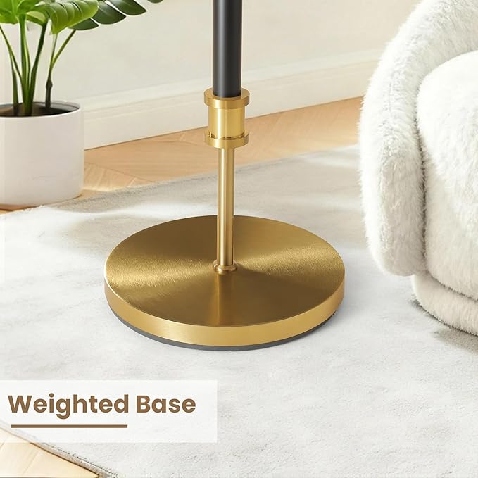 Modern Mid Century Floor Lamp with Soft Linen Shade, 63” Tall Black & Brass Standing Lamp, Weighted Base, Warm Ambient Light for Living Room, Bedroom & Reading Corners (Black & Gold)