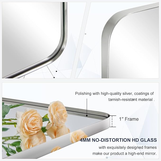 ANDY STAR Chrome Mirror for Bathroom, 30x36 Metal Frame Wall Mirror